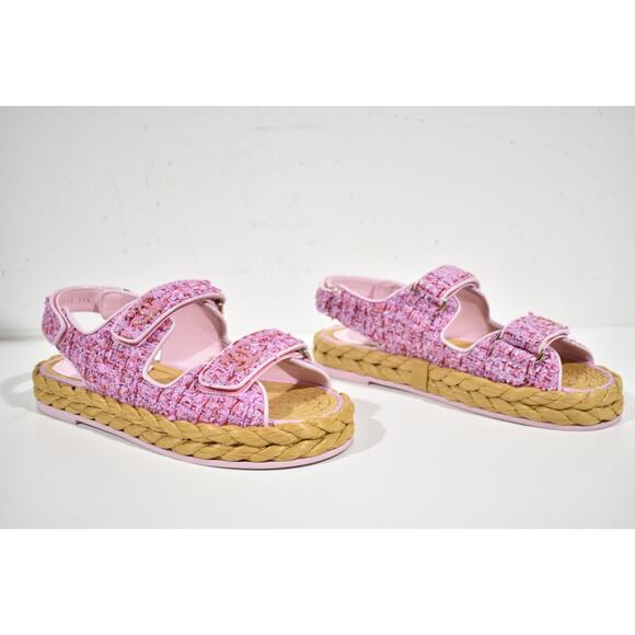 Chanel 22P Pink Purple Tweed Braid CC Logo Mule Slide Flat Teva Dad Sandal 37.5 - Picture 4 of 12